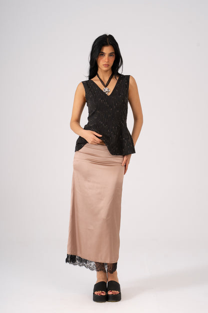 Satin Skirt with Lace