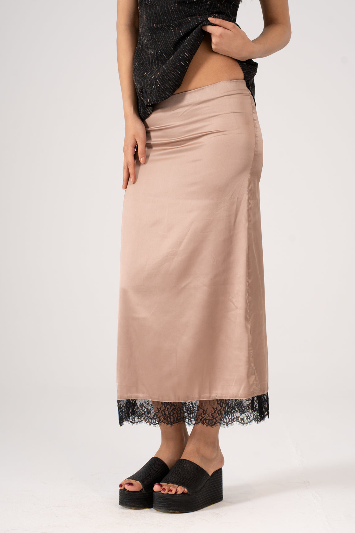 Satin Skirt with Lace