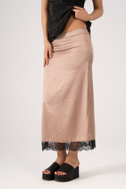 Satin Skirt with Lace