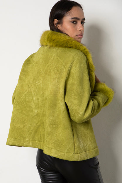 Faux Fur Trimmed Green Jacket