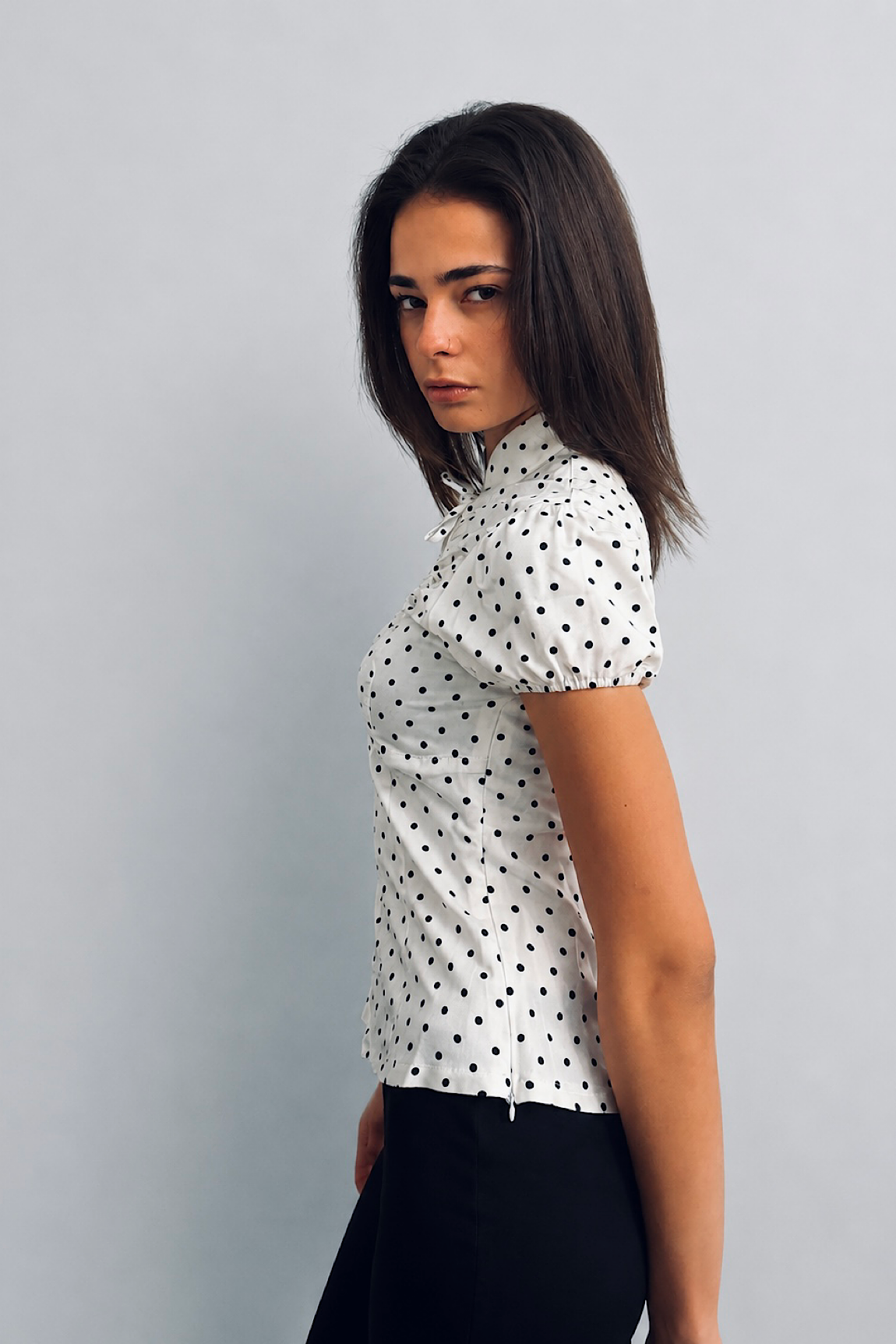 Polka-Dots Ruched Blouse