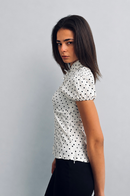 Polka-Dots Ruched Blouse