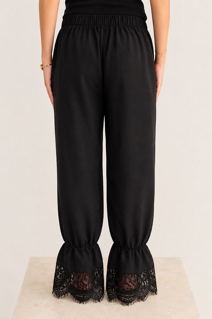 Ballon Linen Pants with Lace Black