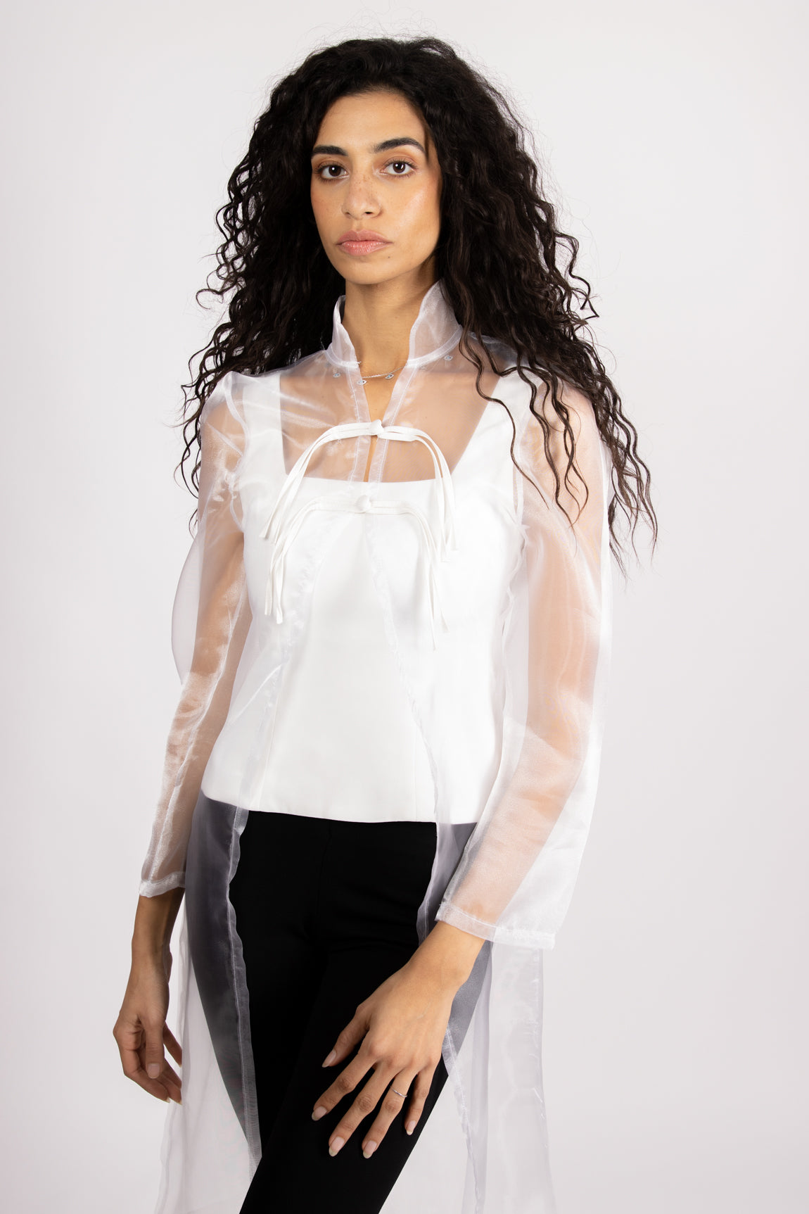 Organza Layered White Top
