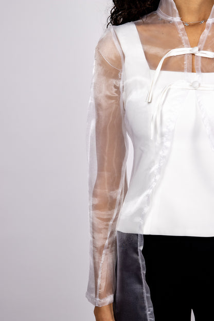 Organza Layered White Top