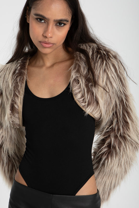 Fur Shrug Jacket Beige