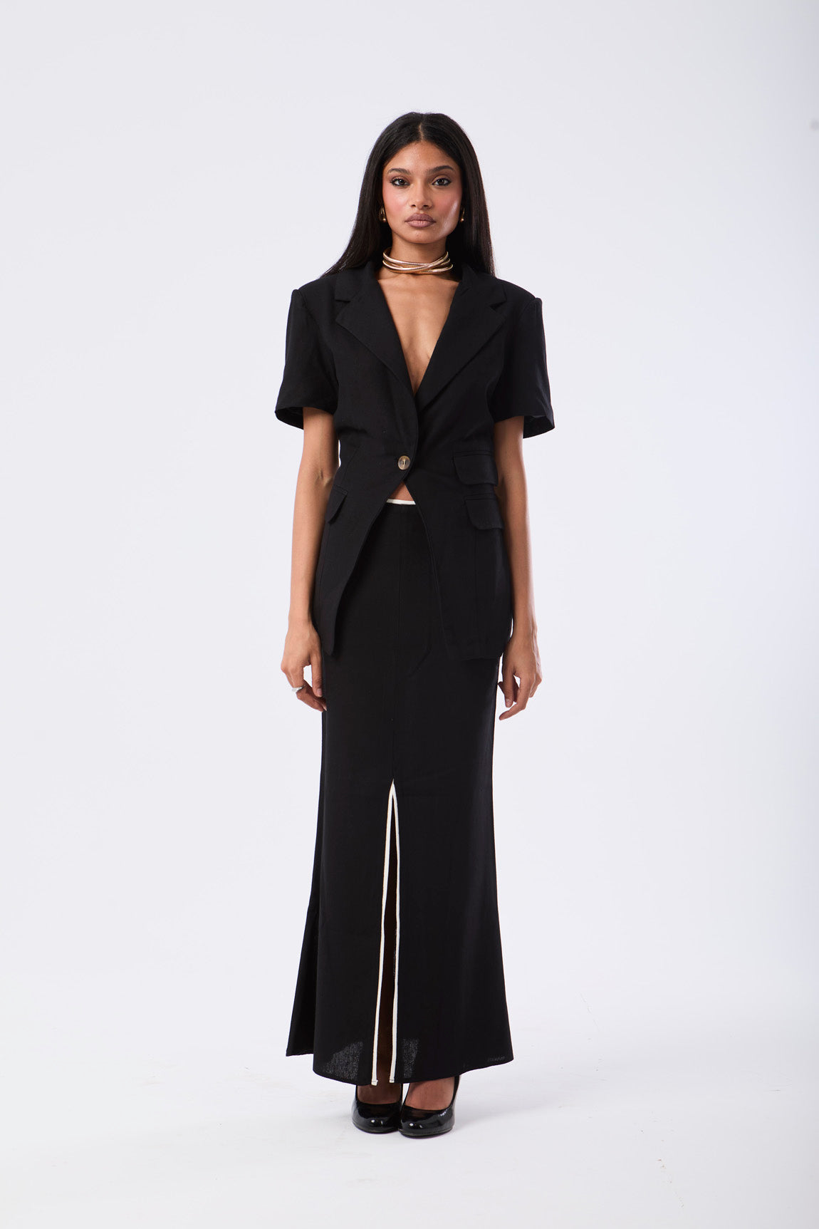 Slit Detail Skirt & Blazer Suit