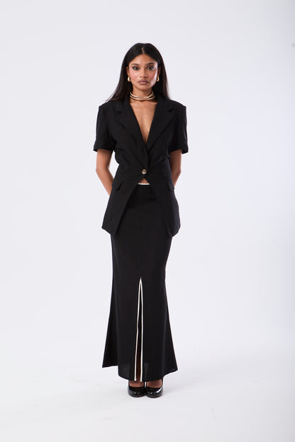 Linen Front Slit Maxi Skirt
