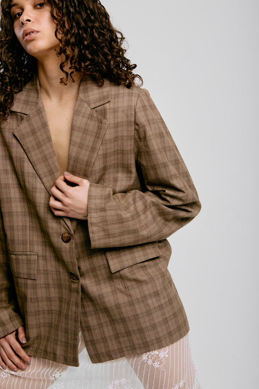 Vintage Checkered Oversized Blazer