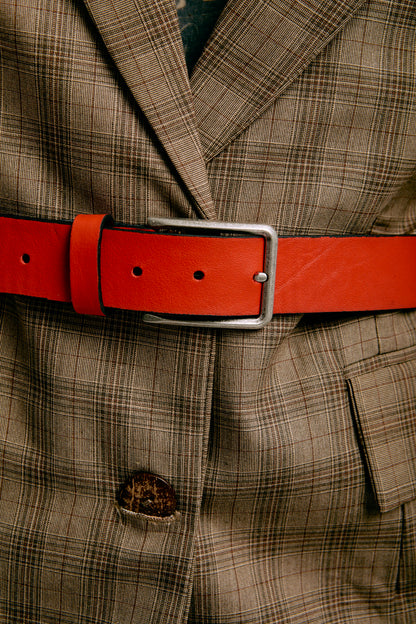 Timeless Edge Red Leather Belt with Rustic Buckle